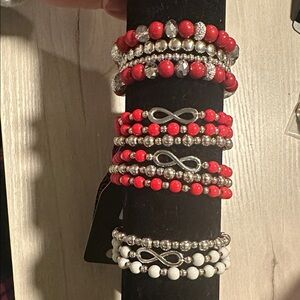Red and Silver Beaded Infinity Bracelet Set
